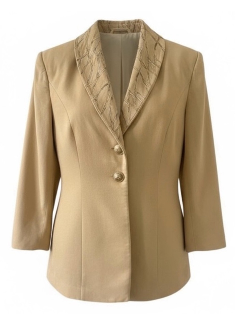 Griffith Gray for St. John Tan Silk Jacket with Embroidered Collar Size 2